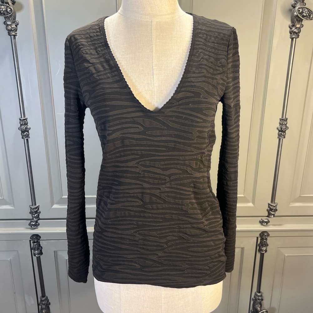Wolford Textured Black Long Sleeve V-Neck Top